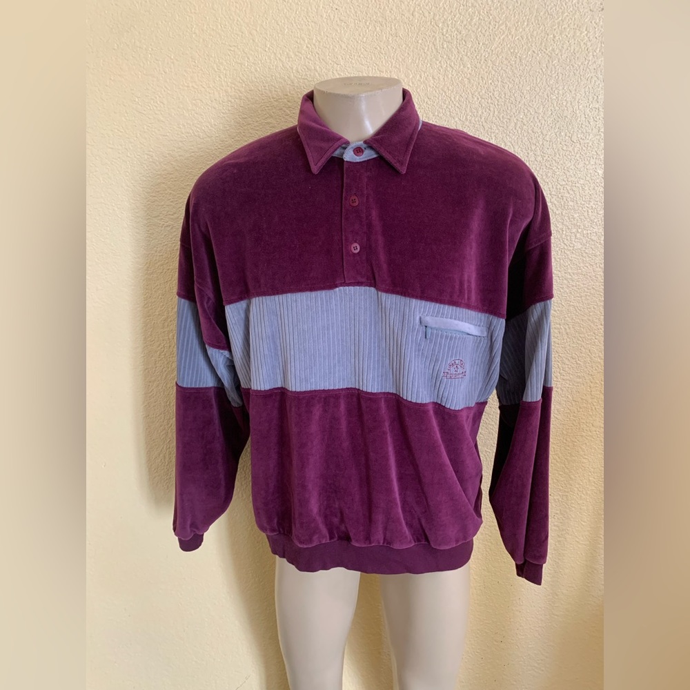 VTG Linea Verdé By Greenline Men’s Size XL Burgundy & Gray Velour Shirt